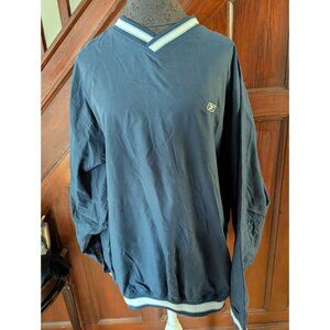 Reebok Navy Blue Pullover V-Neck Windbreaker Jacket Zip Pockets Mens Size XL
